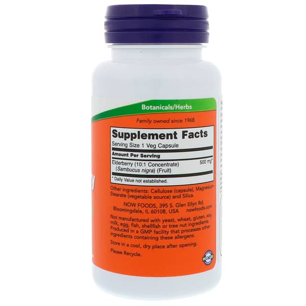 Now Foods, Elderberry, 500 mg, 60 vegetarische Kapseln, Inhaltstoffe