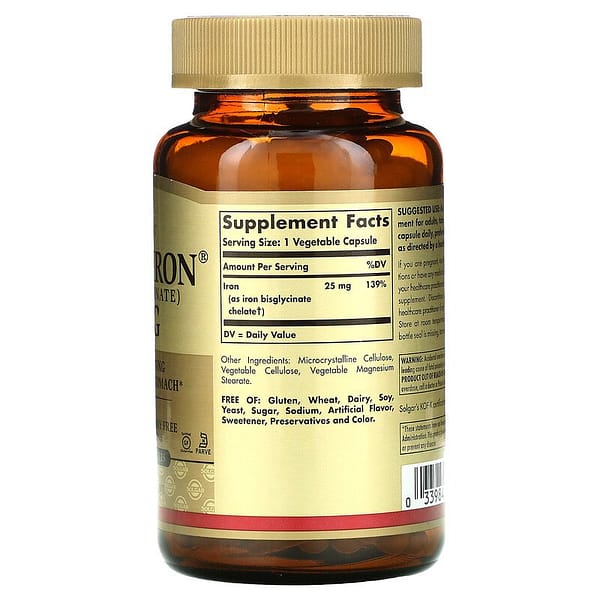gentle iron 25 mg solgar, 180 vegetarian capsules
