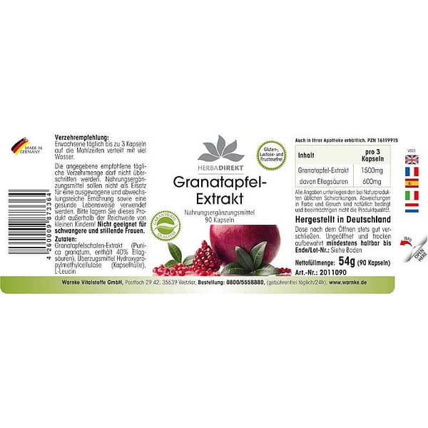 Ellagsäuren Granatapfeln Extrakt 500 mg 90 Kapseln Zusammensetzung